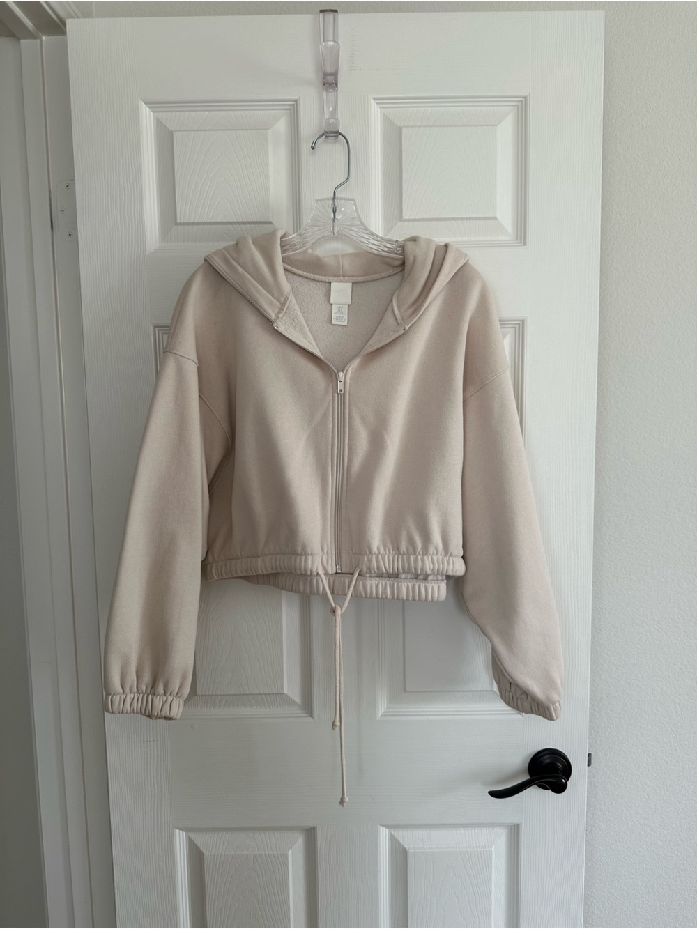 H&M Soft Hooded Zip Sweatshirt in Light Beige